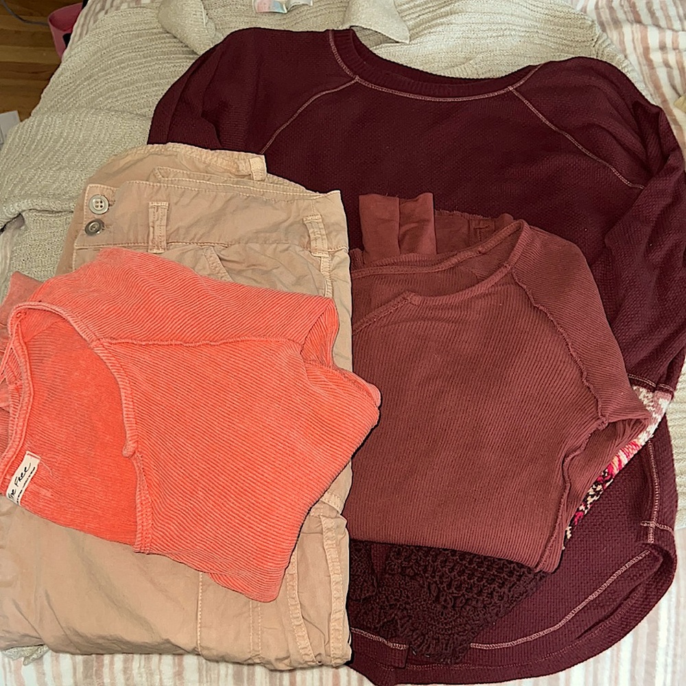 FREE PEOPLE BUNDLE WITH TWO THERMALS 1 SWEATSHIRT 1 OVERSIZED SWEATER 1 PANTS